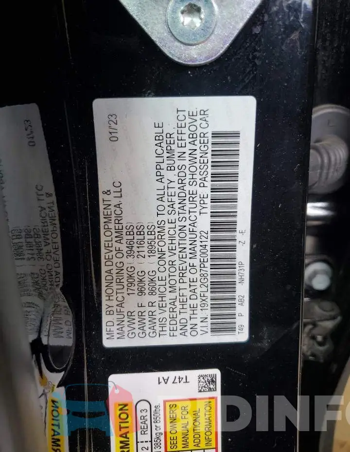 19XFL2G87PE004122 Photo# 12