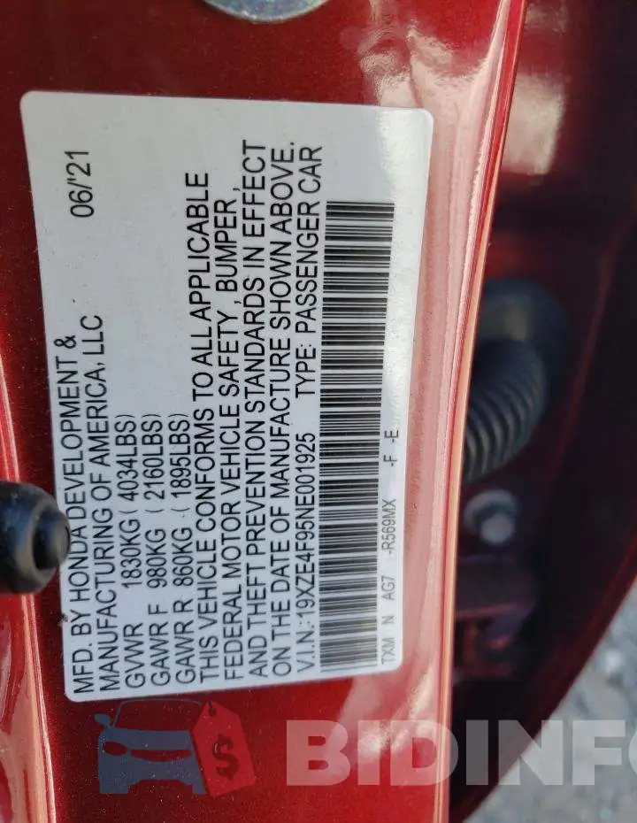 19XZE4F95NE001925 Photo# 13