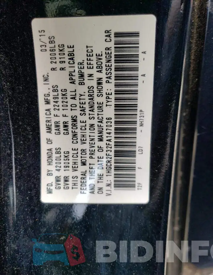 1HGCR2F32FA147036 Photo# 12