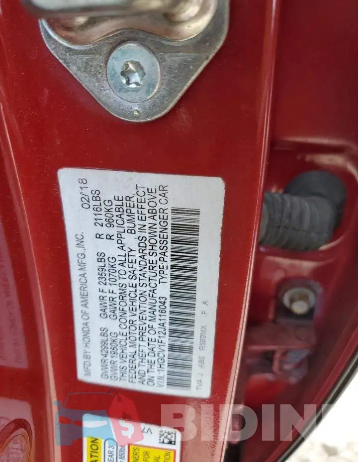 1HGCV1F12JA116043 Photo# 13
