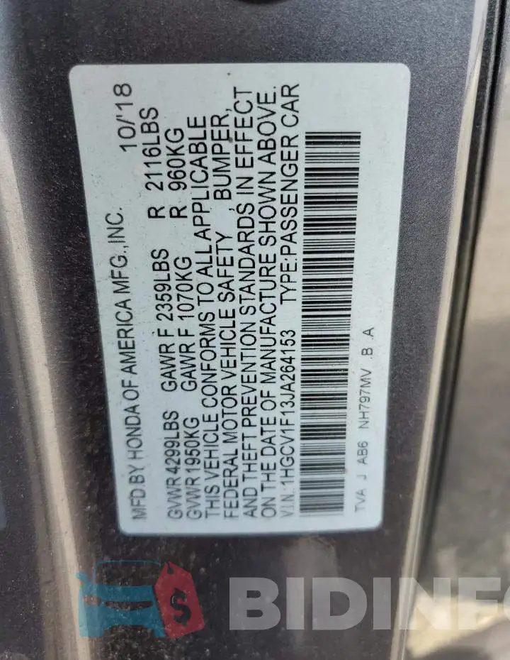 1HGCV1F13JA264153 Photo# 10