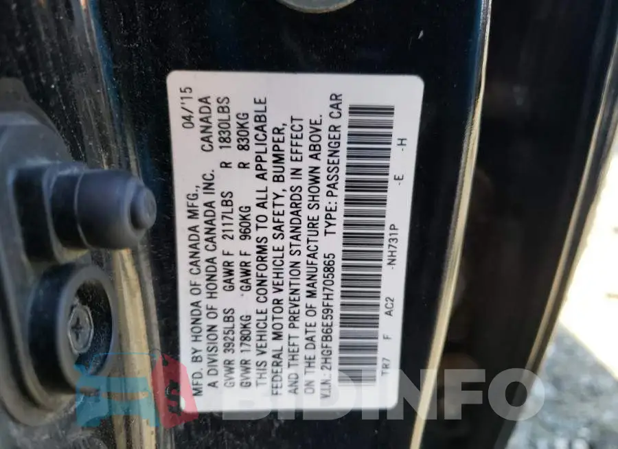 2HGFB6E59FH705865 Photo# 12