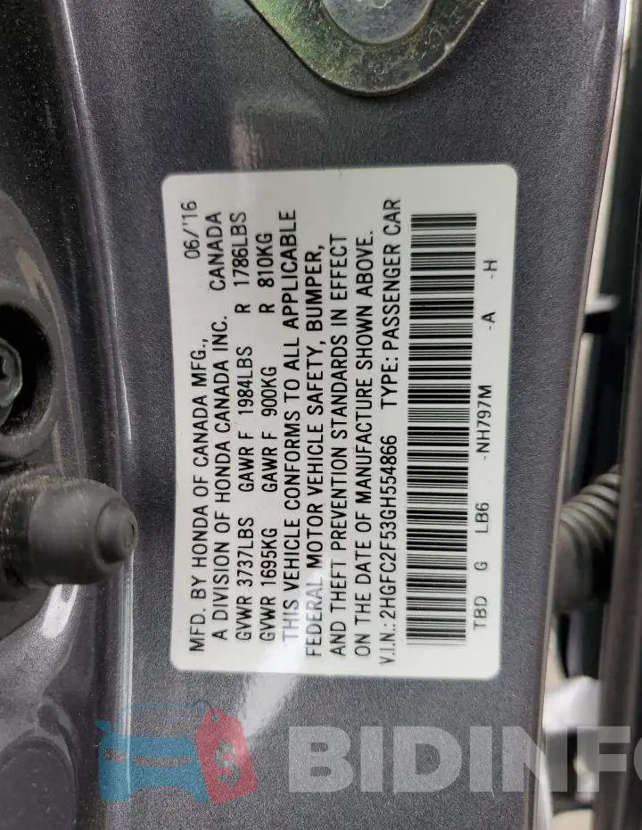 2HGFC2F53GH554866 Photo# 12