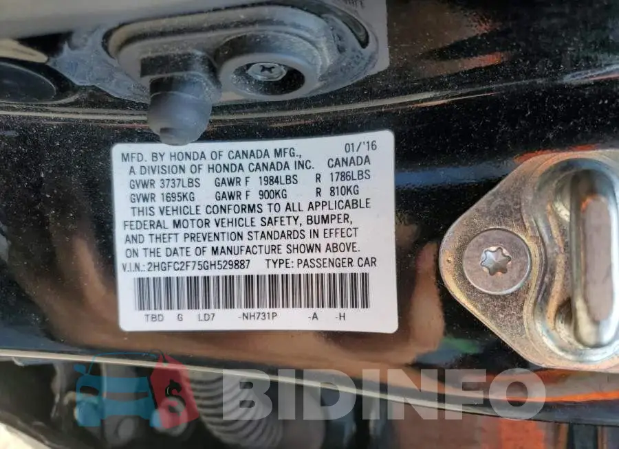 2HGFC2F75GH529887 Photo# 13