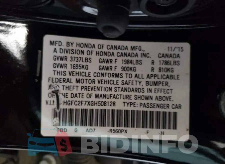 2HGFC2F7XGH508128 Photo# 12