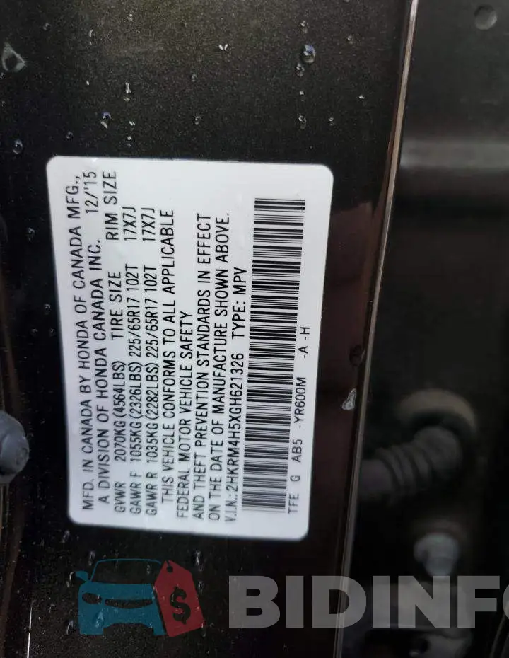 2HKRM4H5XGH621326 Photo# 12