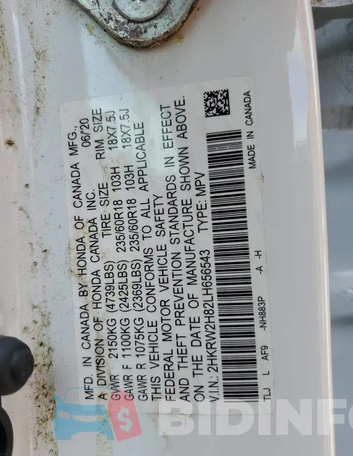 2HKRW2H82LH656543 Photo# 14