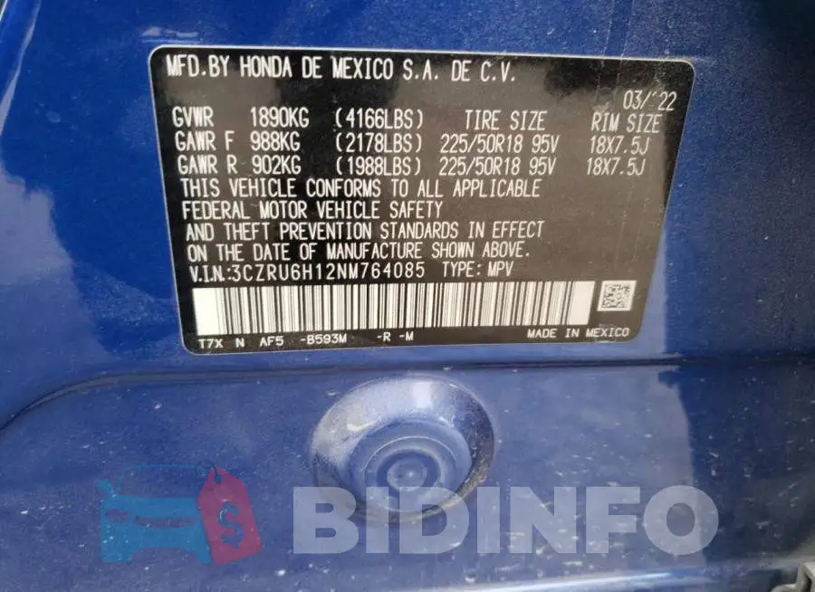 3CZRU6H12NM764085 Photo# 10