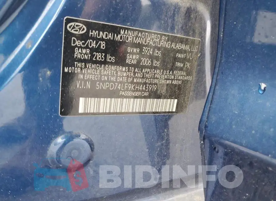 5NPD74LF9KH443919 Photo# 13