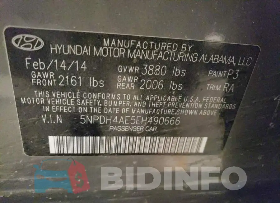 5NPDH4AE5EH490666 Photo# 12
