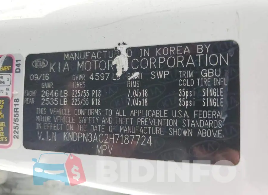 KNDPN3AC2H7187724 Photo# 14