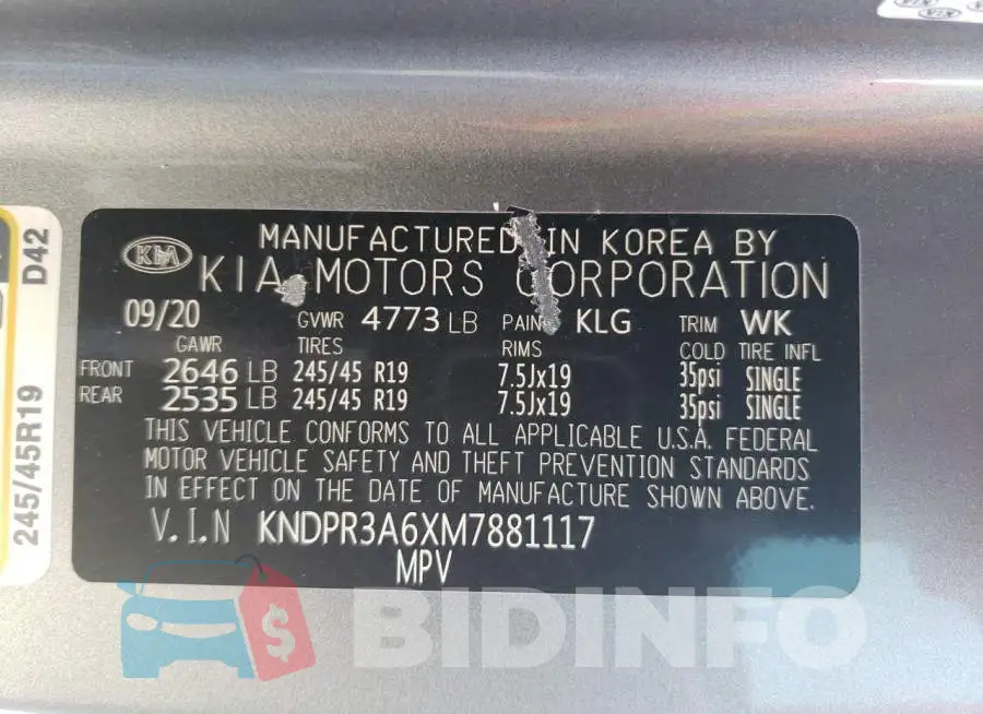 KNDPR3A6XM7881117 Photo# 13