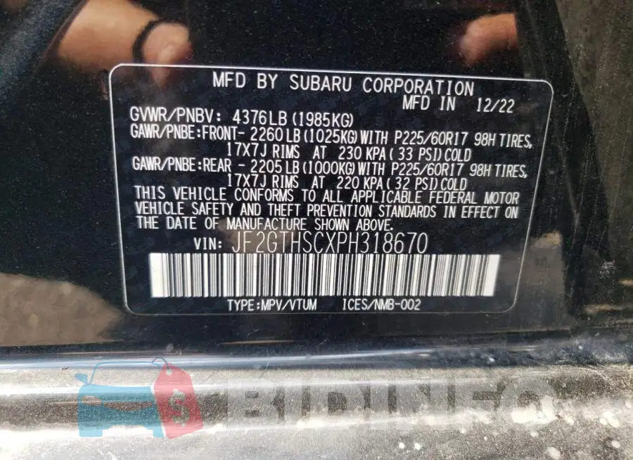 JF2GTHSCXPH318670 Photo# 12