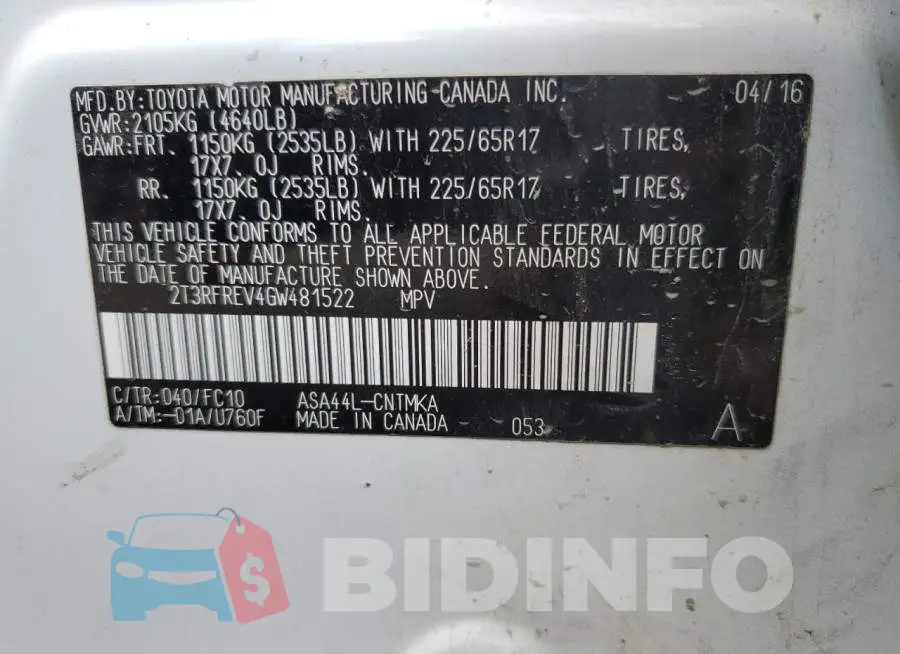2T3RFREV4GW481522 Photo# 12