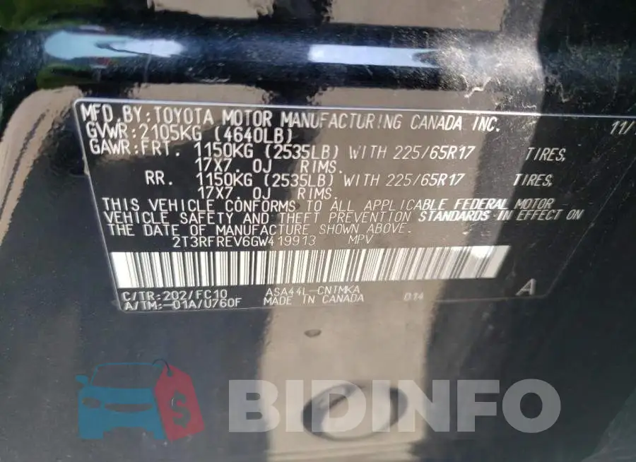 2T3RFREV6GW419913 Photo# 14