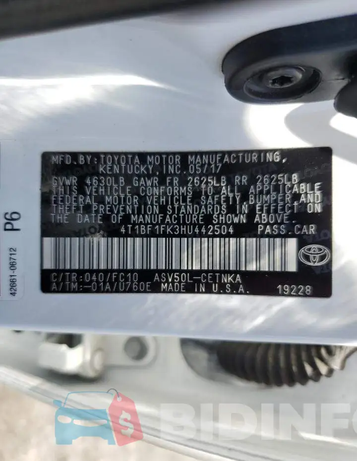 4T1BF1FK3HU442504 Photo# 12