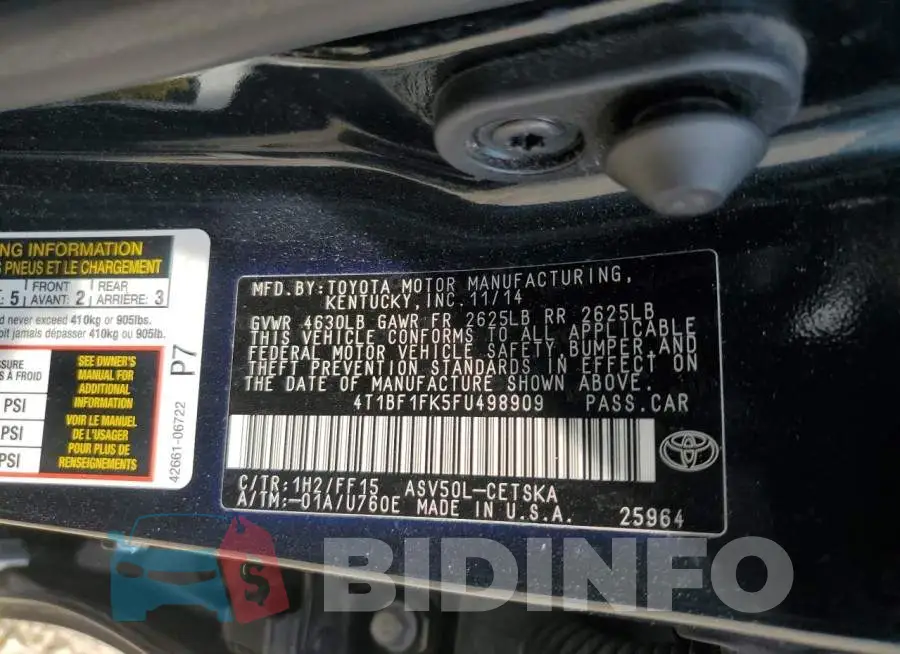 4T1BF1FK5FU498909 Photo# 12