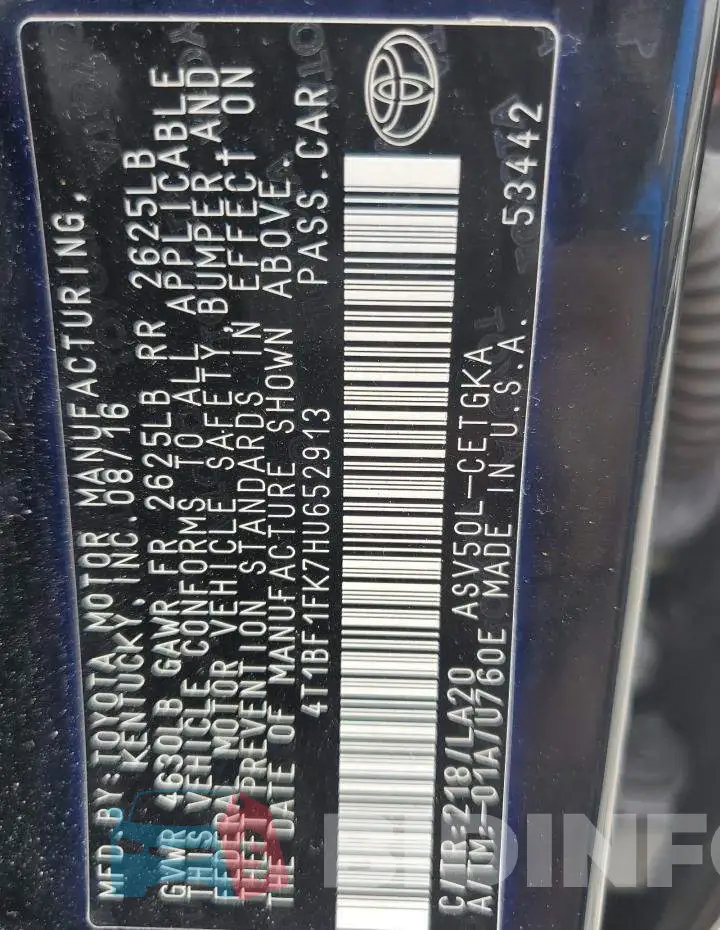 4T1BF1FK7HU652913 Photo# 12