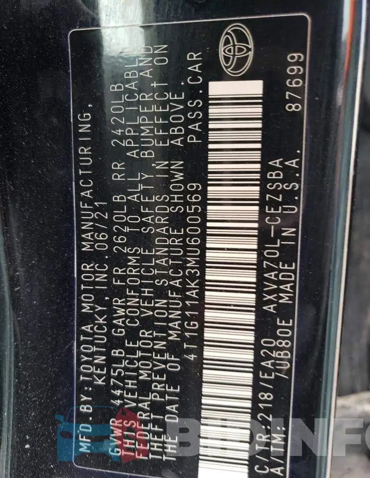 4T1G11AK3MU600569 Photo# 12