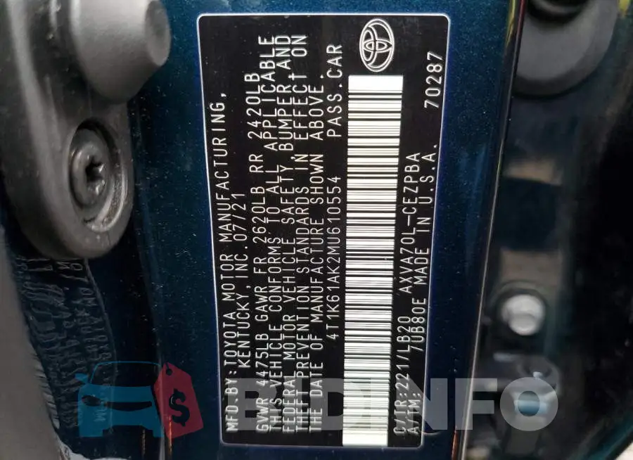 4T1K61AK2MU610554 Photo# 12