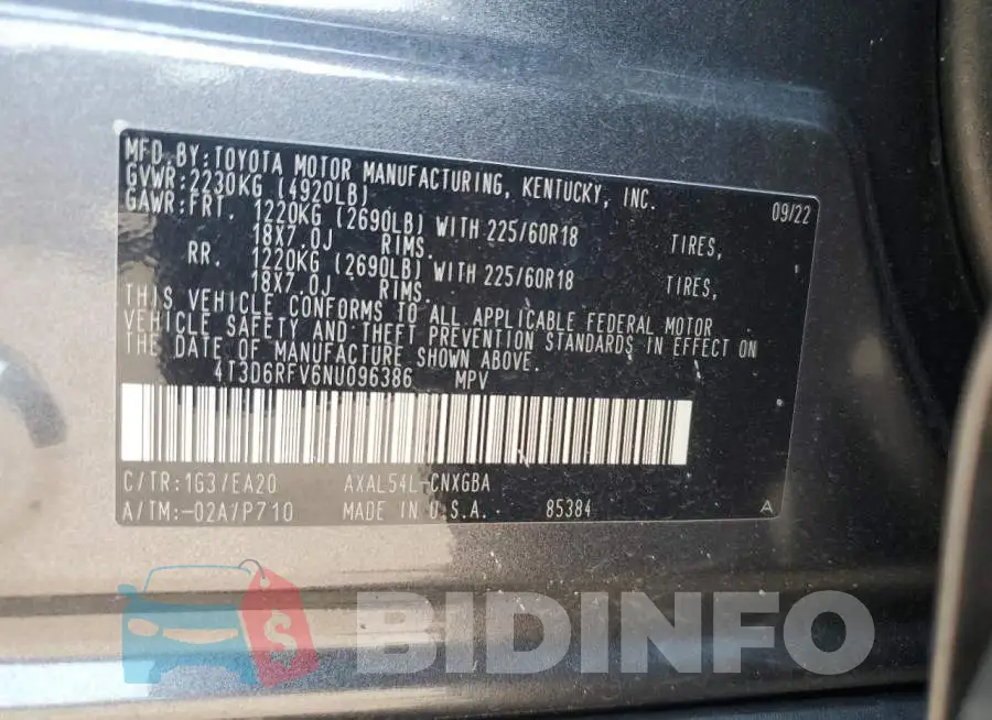 4T3D6RFV6NU096386 Photo# 12