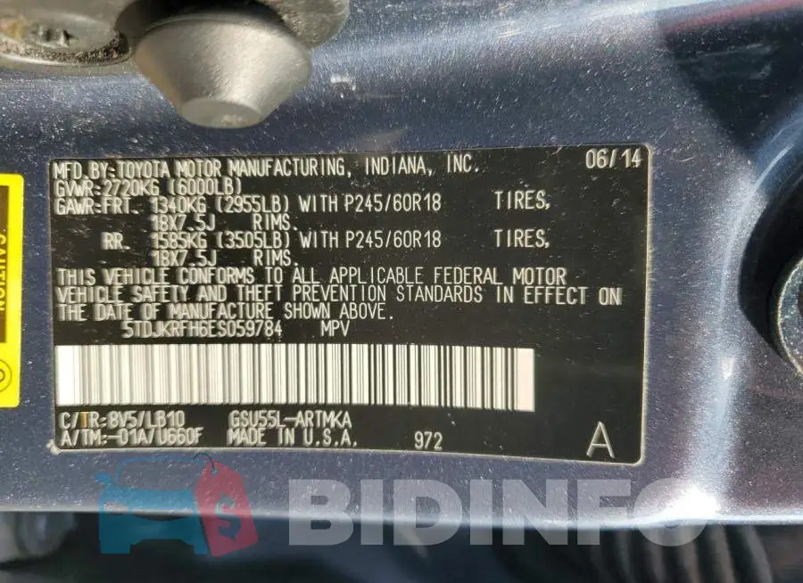 5TDJKRFH6ES059784 Photo# 13