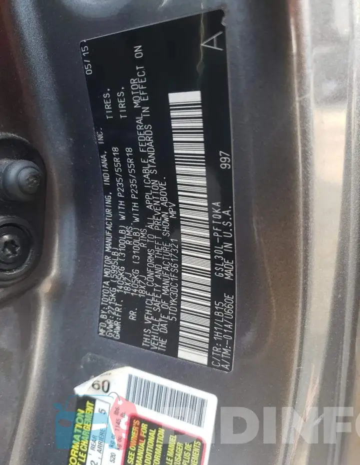 5TDYK3DC1FS617321 Photo# 14