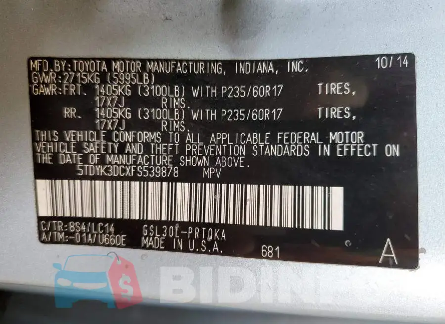 5TDYK3DCXFS539878 Photo# 13