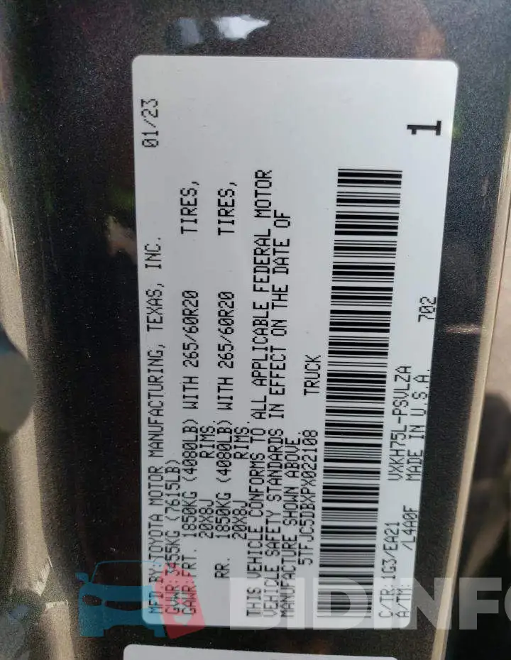 5TFJC5DBXPX022108 Photo# 12
