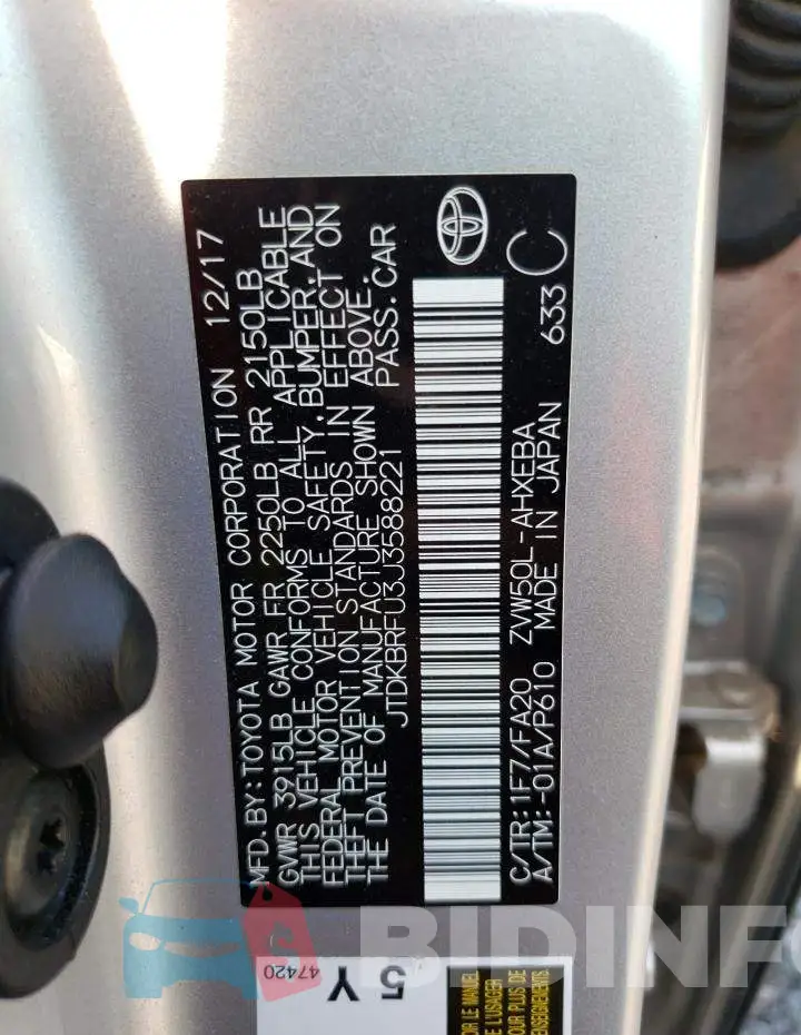 JTDKBRFU3J3588221 Photo# 13