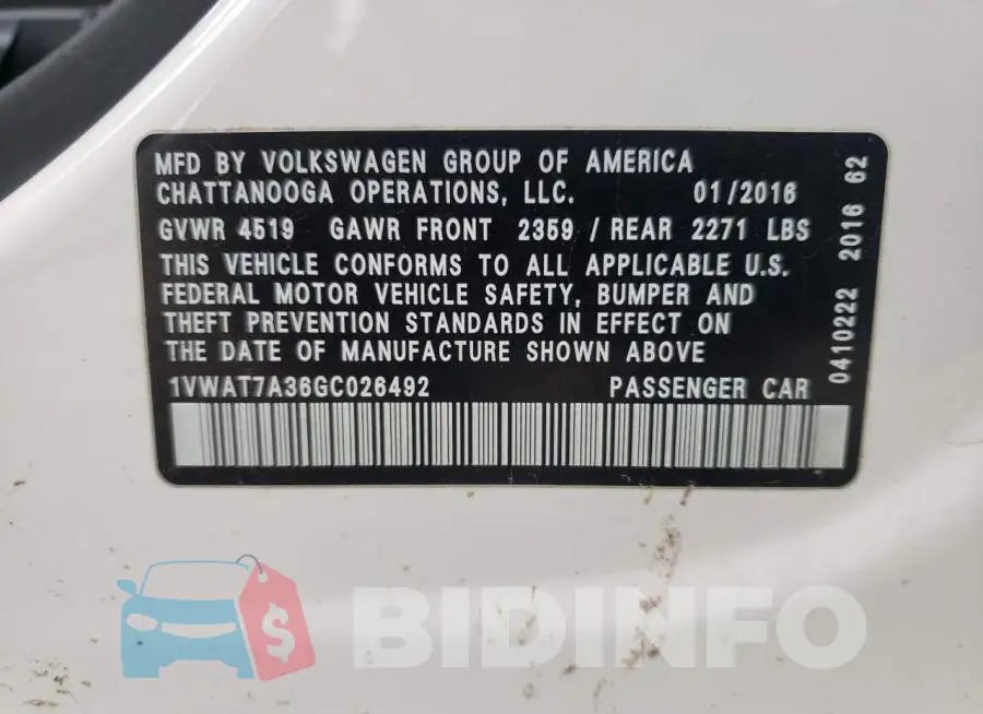 1VWAT7A36GC026492 Photo# 12