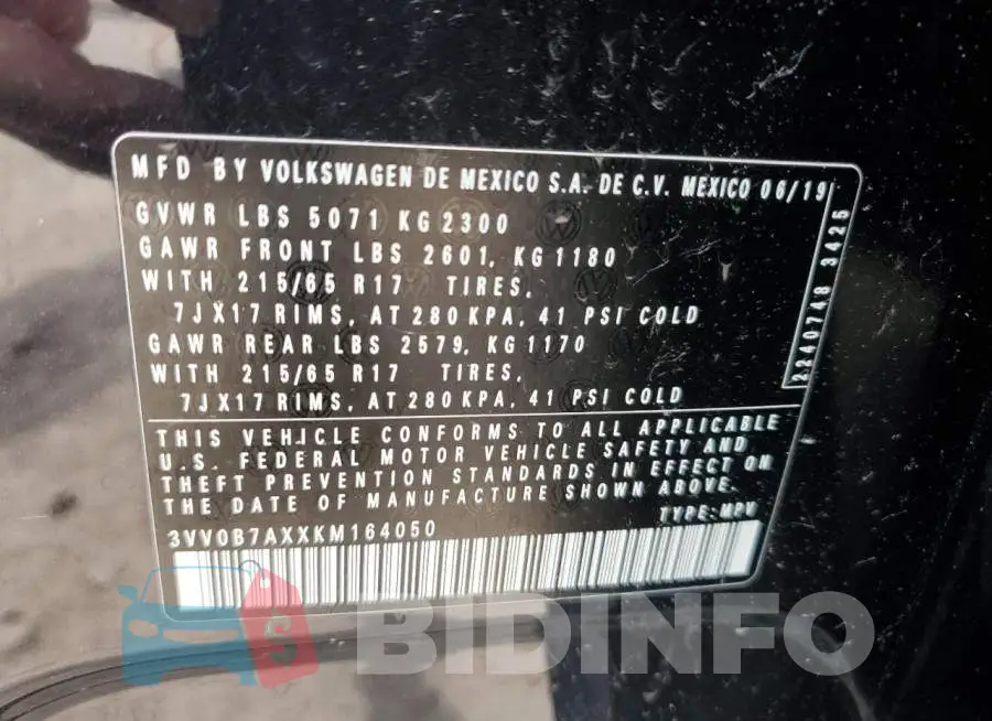 3VV0B7AXXKM164050 Photo# 13