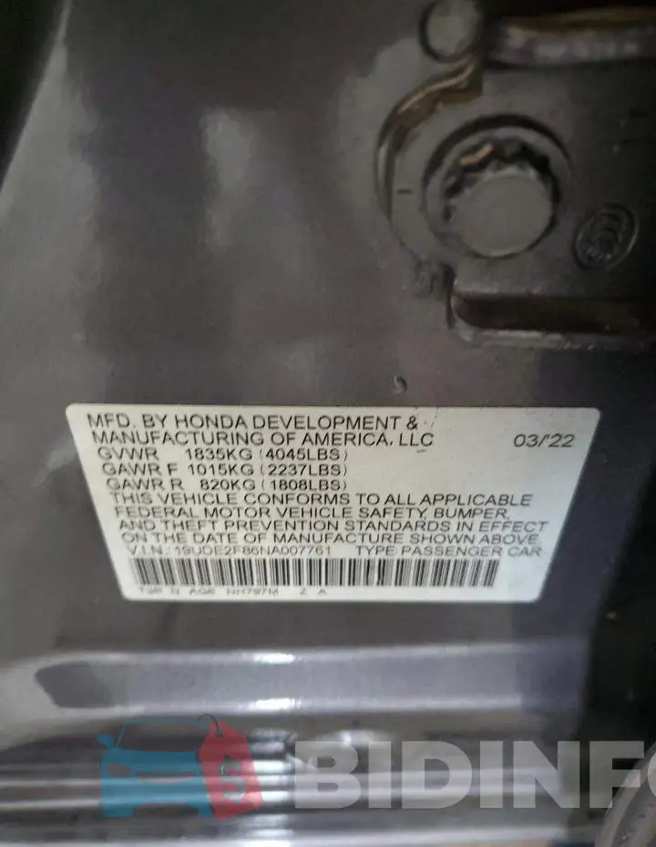 19UDE2F86NA007761 Photo# 13