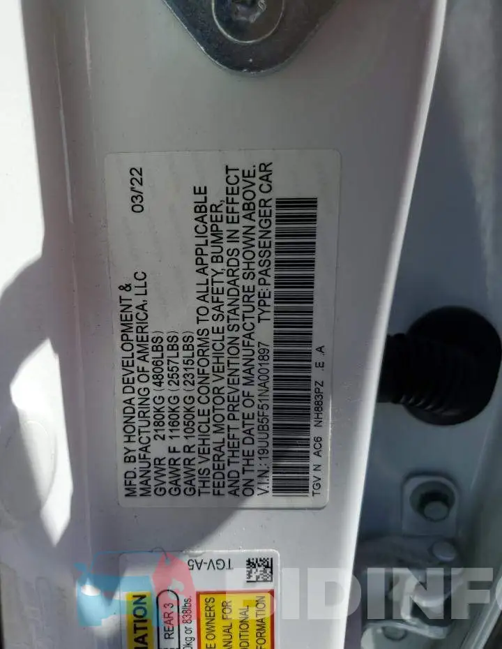 19UUB5F51NA001897 Photo# 12