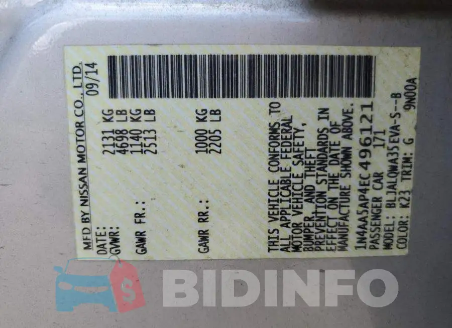 1N4AA5AP4EC496121 Photo# 12