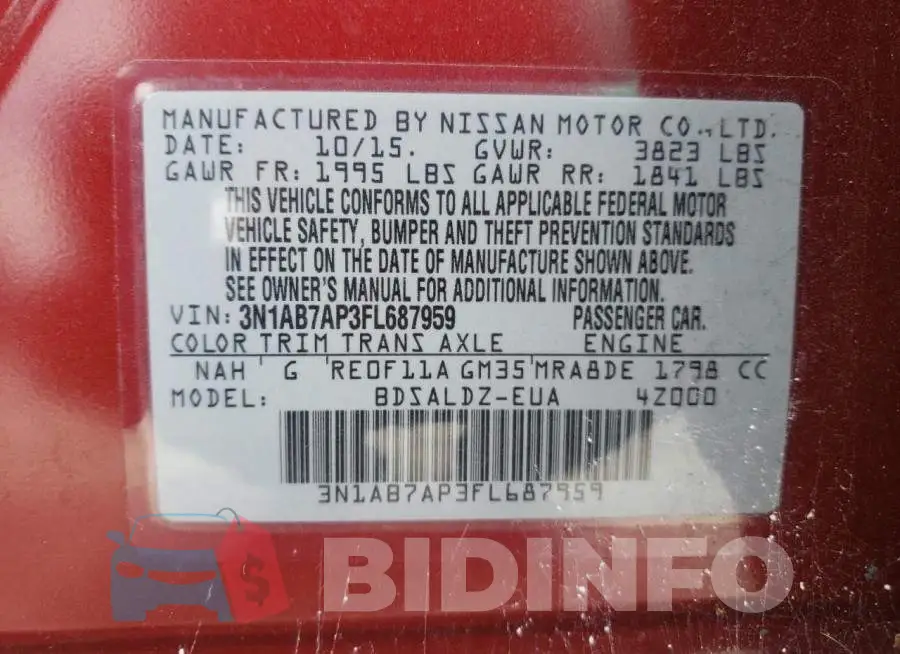 3N1AB7AP3FL687959 Photo# 13