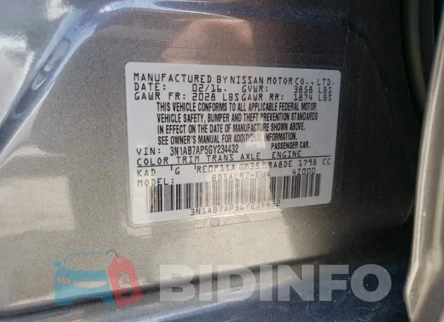 3N1AB7AP5GY234432 Photo# 12