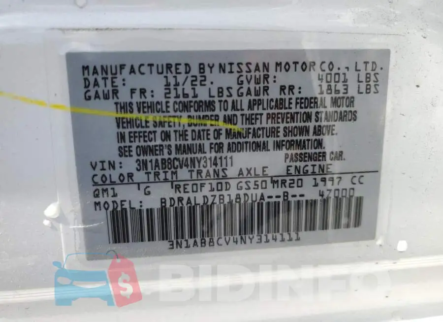 3N1AB8CV4NY314111 Photo# 12