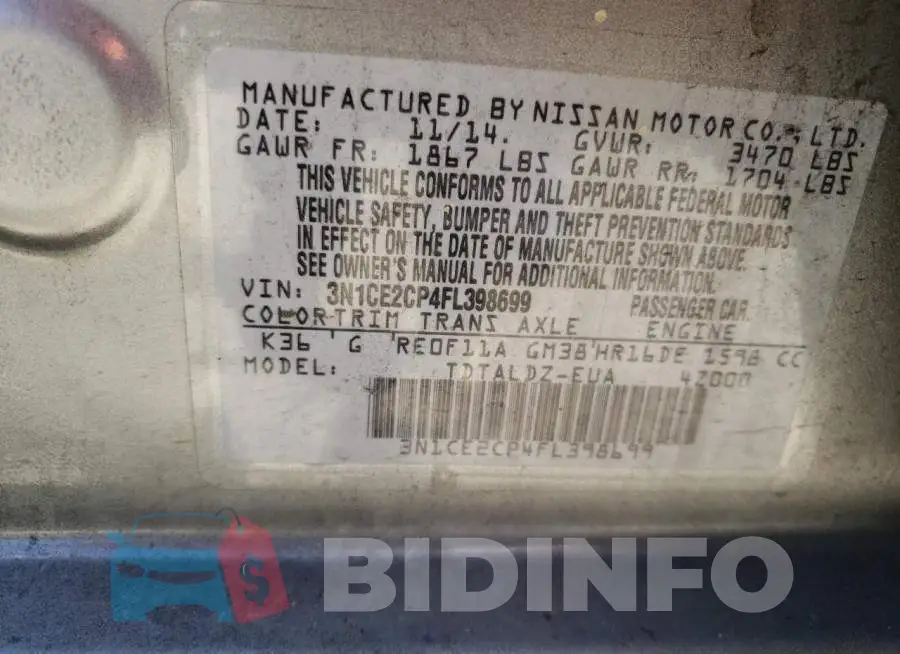 3N1CE2CP4FL398699 Photo# 12