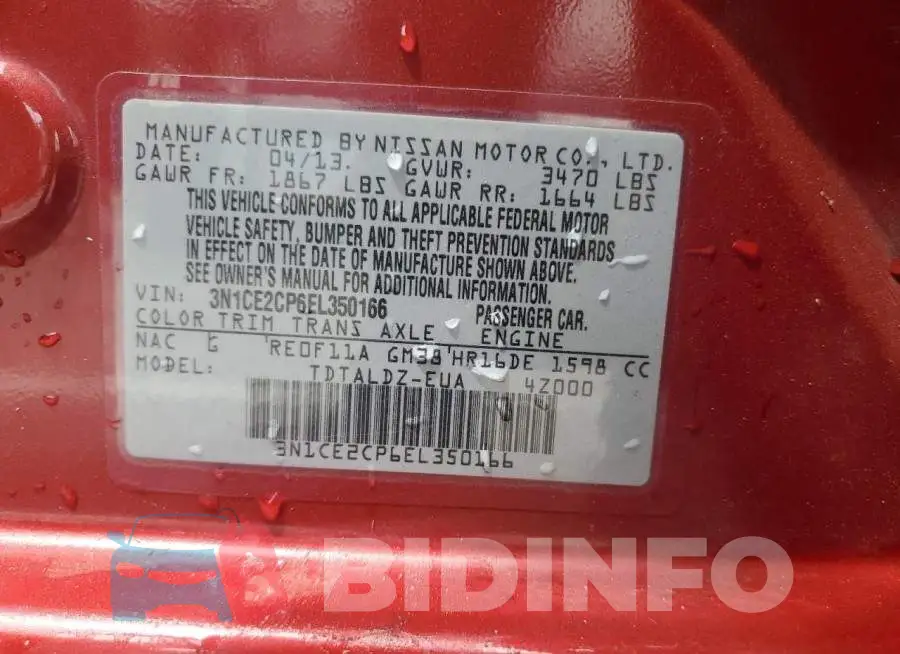 3N1CE2CP6EL350166 Photo# 13