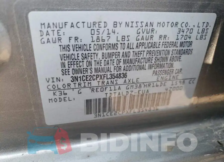 3N1CE2CPXFL354836 Photo# 12