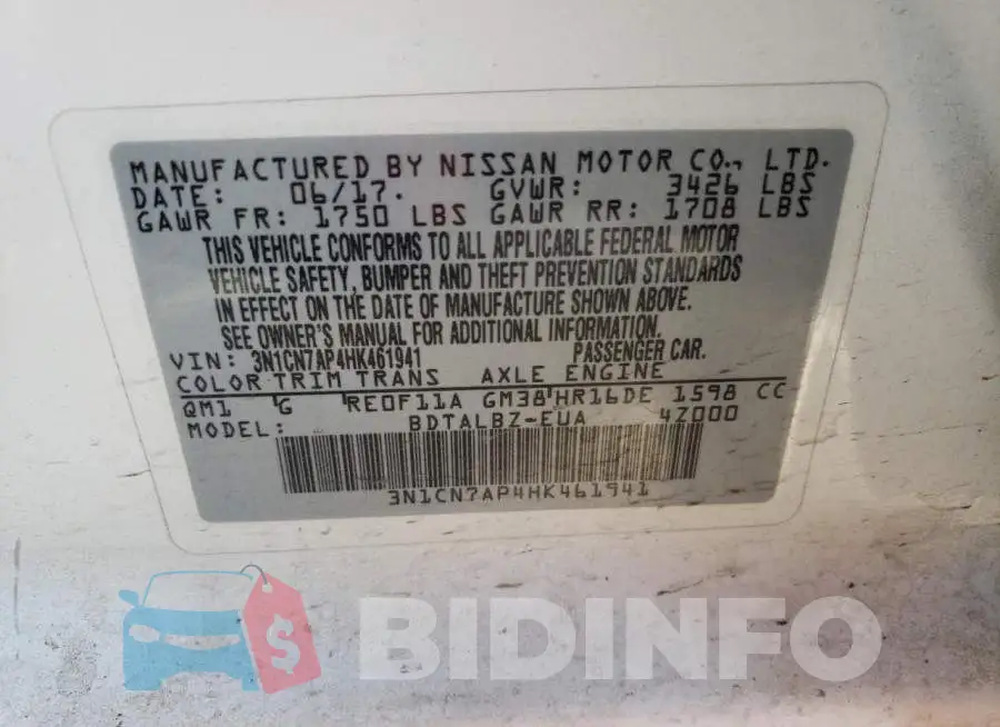 3N1CN7AP4HK461941 Photo# 12