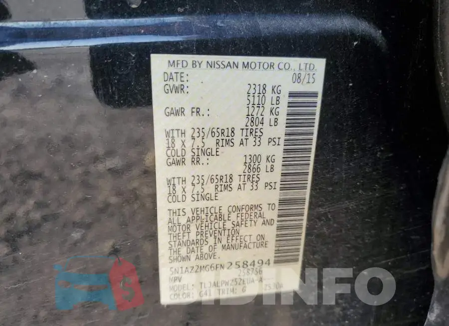 5N1AZ2MG6FN258494 Photo# 13