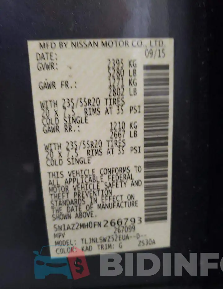 5N1AZ2MH0FN266793 Photo# 12