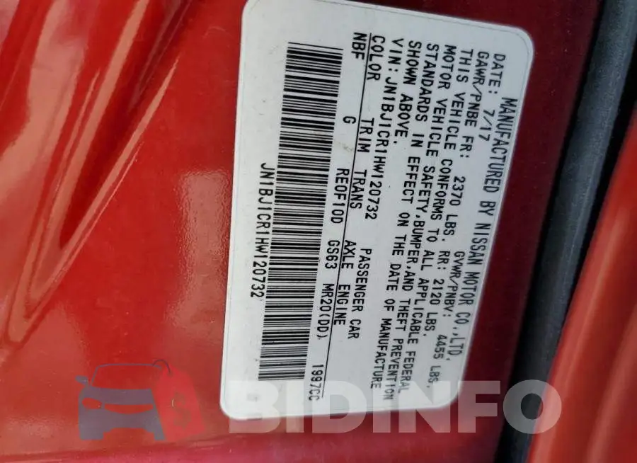 JN1BJ1CR1HW120732 Photo# 13