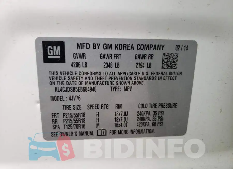 KL4CJDSB5EB684940 Photo# 14
