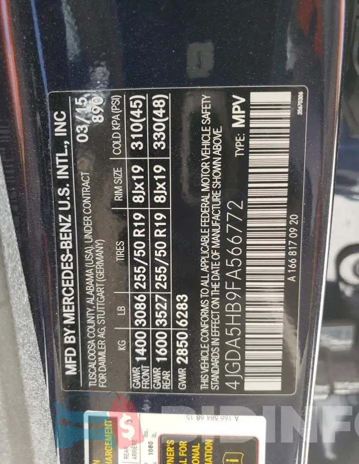 4JGDA5HB9FA566772 Photo# 14