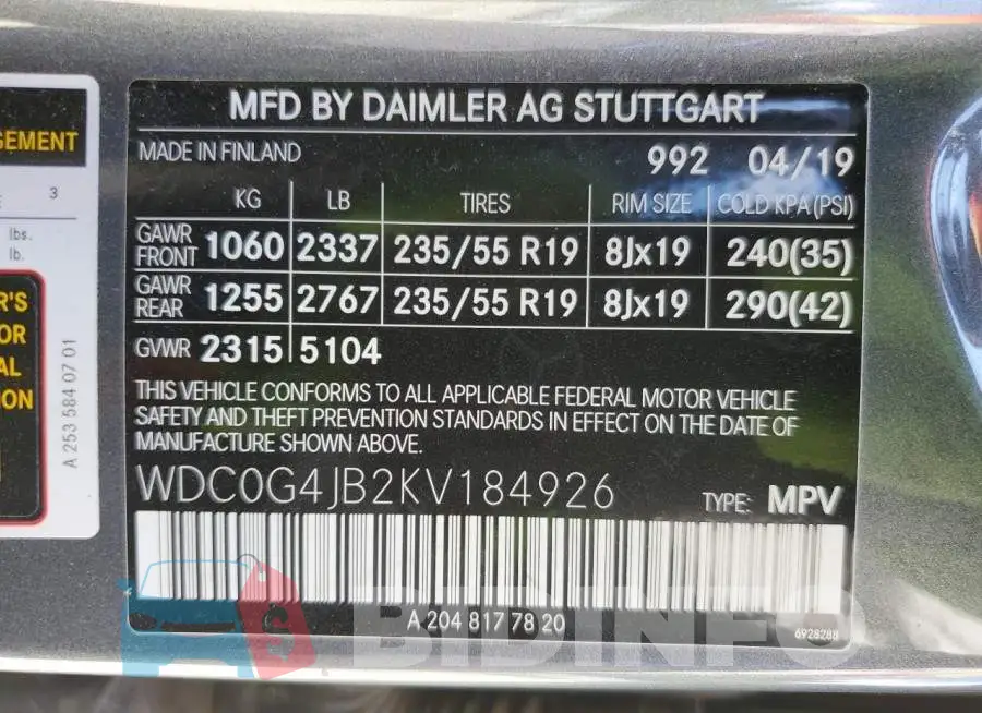 WDC0G4JB2KV184926 Photo# 13