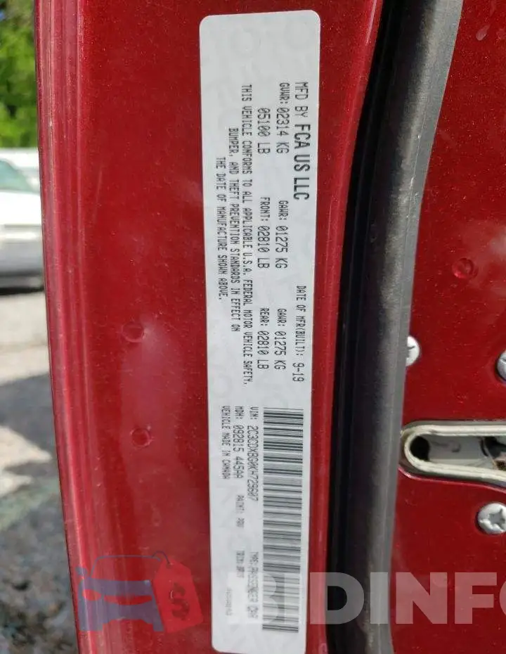 2C3CDXBG0KH729607 Photo# 13