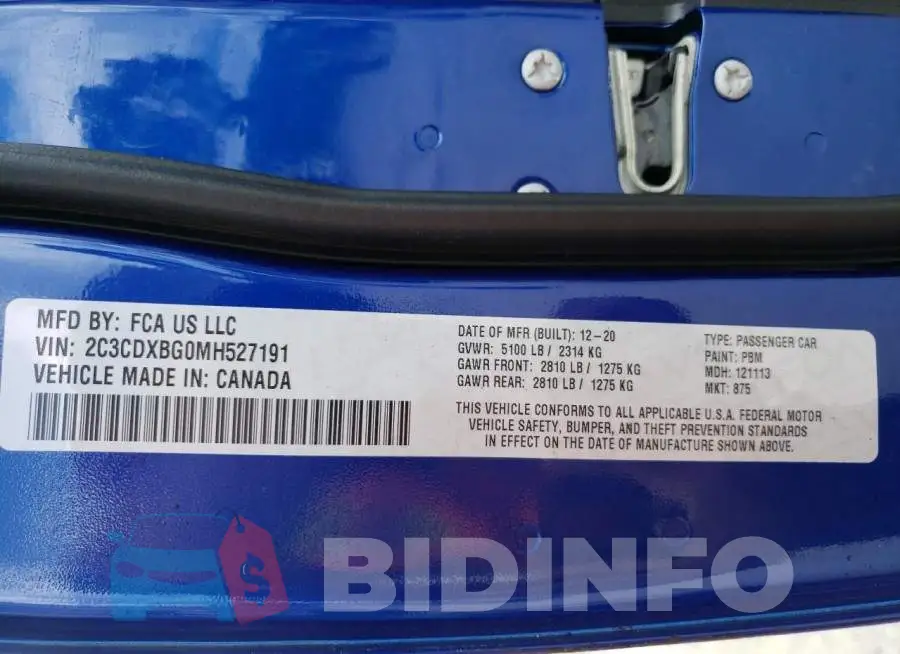 2C3CDXBG0MH527191 Photo# 13